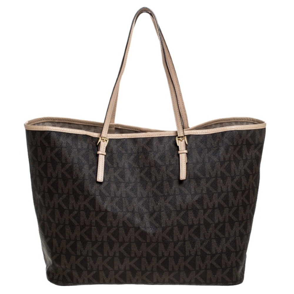 Michael Kors Brown Signature Coated Canvas Jet Set Tote